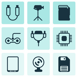 set of 9 computer hardware icons includes vector image