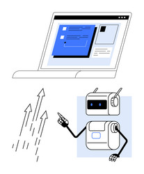 robot presenting a computer screen with upward vector image