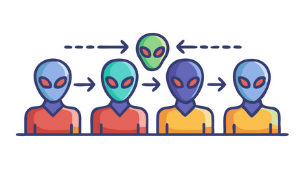 alien migration or data flow in a digital vector image