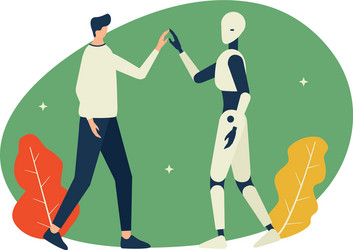 man interaction with robot flat vector image