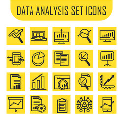 bars chart in lupe and document line style icons vector image