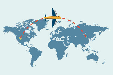 Flying airplane with dash path line time Vector Image