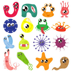 Adorable Cartoon Microbe Collection Vector Image