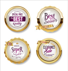 collection golden flat shields badges vector