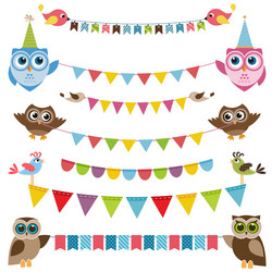 garland and bunting set with birds Vector Image