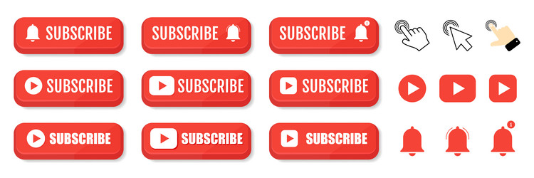 Subscribe call button and hand cursor red vector