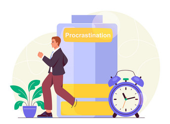 man avoiding procrastination young guy runs from vector image