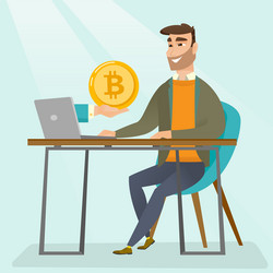 man getting bitcoin coin from trading vector image