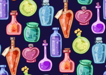 Seamless pattern with multicolored bottles vector