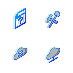 set isometric line two crossed hammers unknown vector image