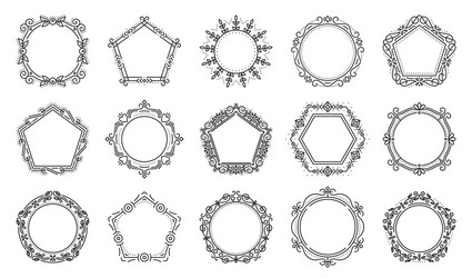 text frame monogram hexagon circle art set vector image