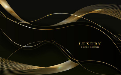 Abstract 3d black background with gold lines vector