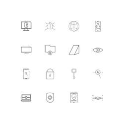 Internet security simple linear icons set vector