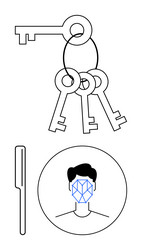 facial recognition and security concept with keys vector image