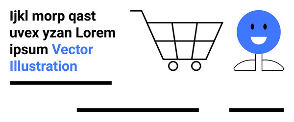 shopping cart and smiling face with text elements vector image