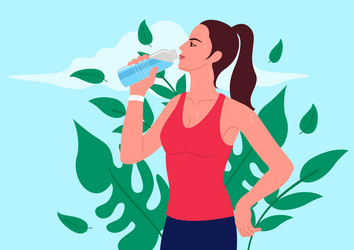 An attractive young woman drinking water after vector