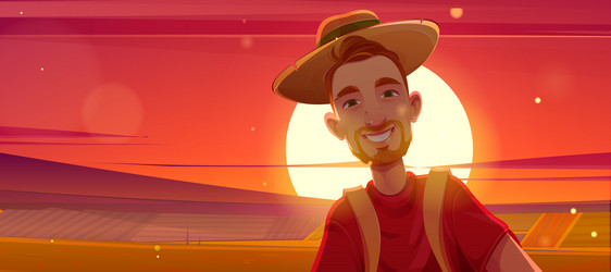 portrait of happy man on background evening sun vector image