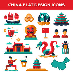 set of flat design china travel icons vector