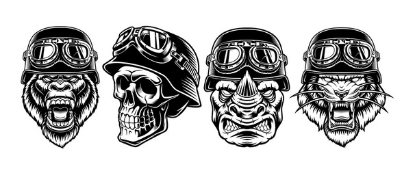 a set black and white biker characters Vector Image