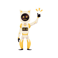 robot mascot with phrase good job on display flat vector