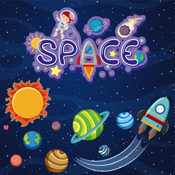 Space Background with Spaceship and Solar System vector image
