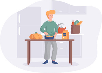 Chef cooking dinner at table in kitchen Royalty Free Vector