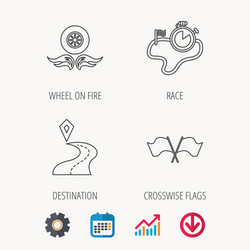 Race flags timer and destination pointer icons vector