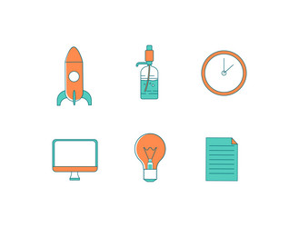 Office flat color object set vector