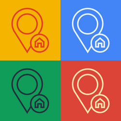 pop art line map pointer with house icon isolated vector image