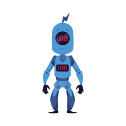 broken mascot robot with error message on head vector