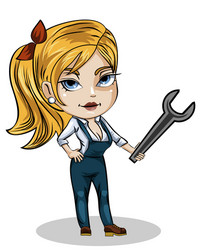 Girl mechanic with wrench vector