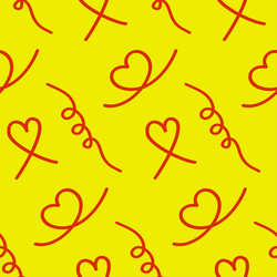 curl and heart seamless pattern yellow red color vector image