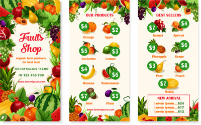 Menu price template of fruit shop or market vector