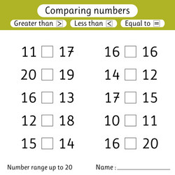 Comparing Numbers: Less Than, Greater Than, Equal vector image