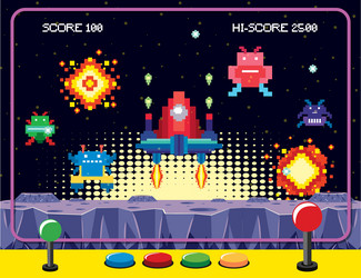retro pixel space game interface vector image