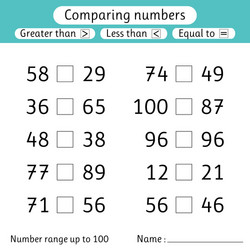 Comparing Numbers: Less Than, Greater Than, Equal vector image