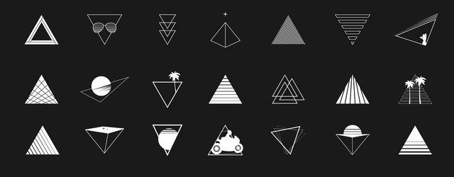 set of retrowave design elements triangle shapes vector