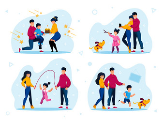 Family relationships happy moments flat set vector