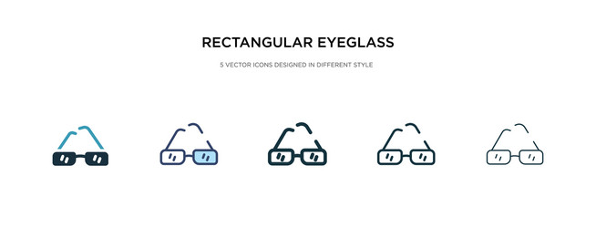 Rectangular eyeglass frame icon in different vector