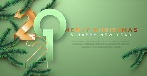 year 2021 red gold 3d pine tree card vector