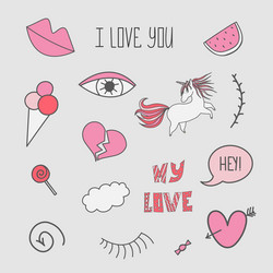patch badges with unicorns valentines elements vector image