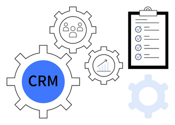 crm gears with checklist highlighting workflow vector image