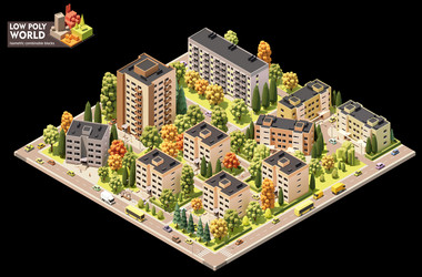 Isometric city residential area map Royalty Free Vector