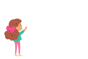 happy little girl explaining or showing something vector