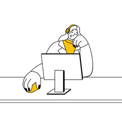 call-center operator working with computer vector image
