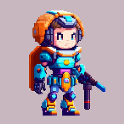 robot spaceman pixel art character for 8 bit game vector image