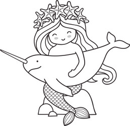 Mermaid and Narwhal on a Rock Vector Image