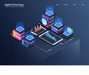 Concept of big data processing isometric vector