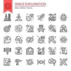 Space exploration thin line and pixel perfect vector