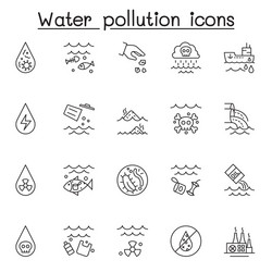 Water pollution ecology problem icon set in thin Vector Image
